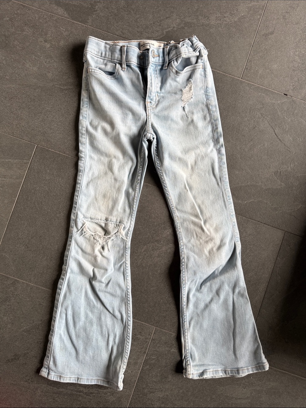 abercrombie kids 7/8 Light Blue Distressed Bootcut Jeans